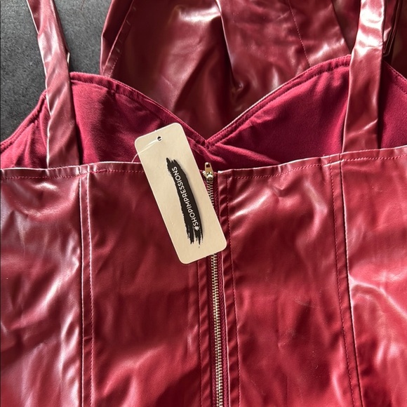 NWT Deep Red Faux Leather Shorts and matching half tank by Impressions - Picture 2 of 4